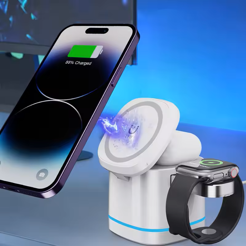 4 In 1 Magnetic Wireless Charger Stand Fast Charging Dock Station Phone Holder