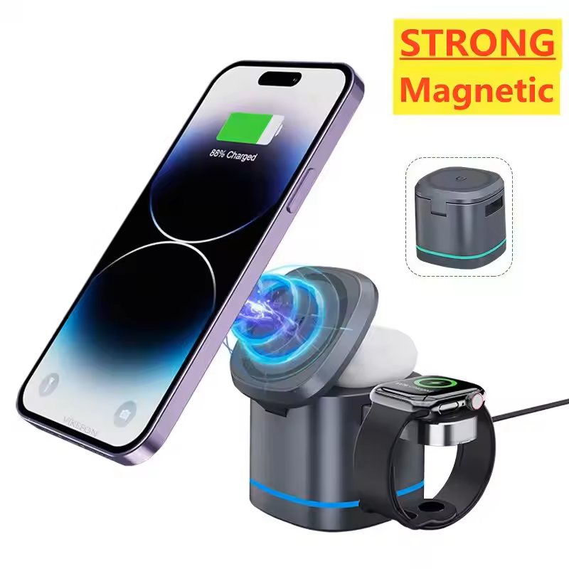 4 In 1 Magnetic Wireless Charger Stand Fast Charging Dock Station Phone Holder