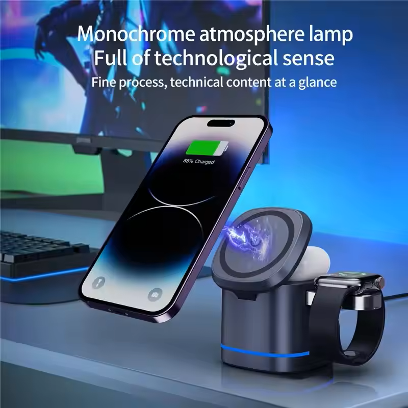 4 In 1 Magnetic Wireless Charger Stand Fast Charging Dock Station Phone Holder