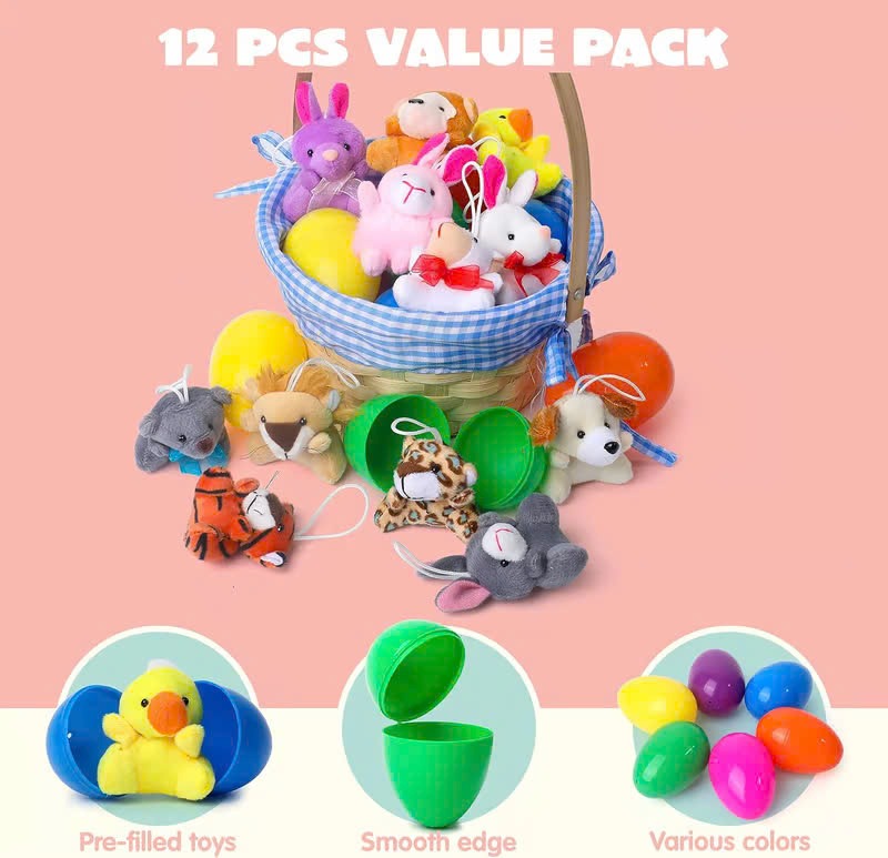 12/24/36 Pcs Prefilled Easter Eggs, Filled with Plush Animal Toys