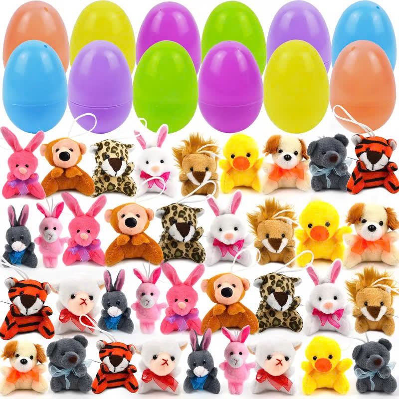 12/24/36 Pcs Prefilled Easter Eggs, Filled with Plush Animal Toys